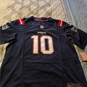 Drake Maye Navy New England Patriots Stitched Jersey Size Large